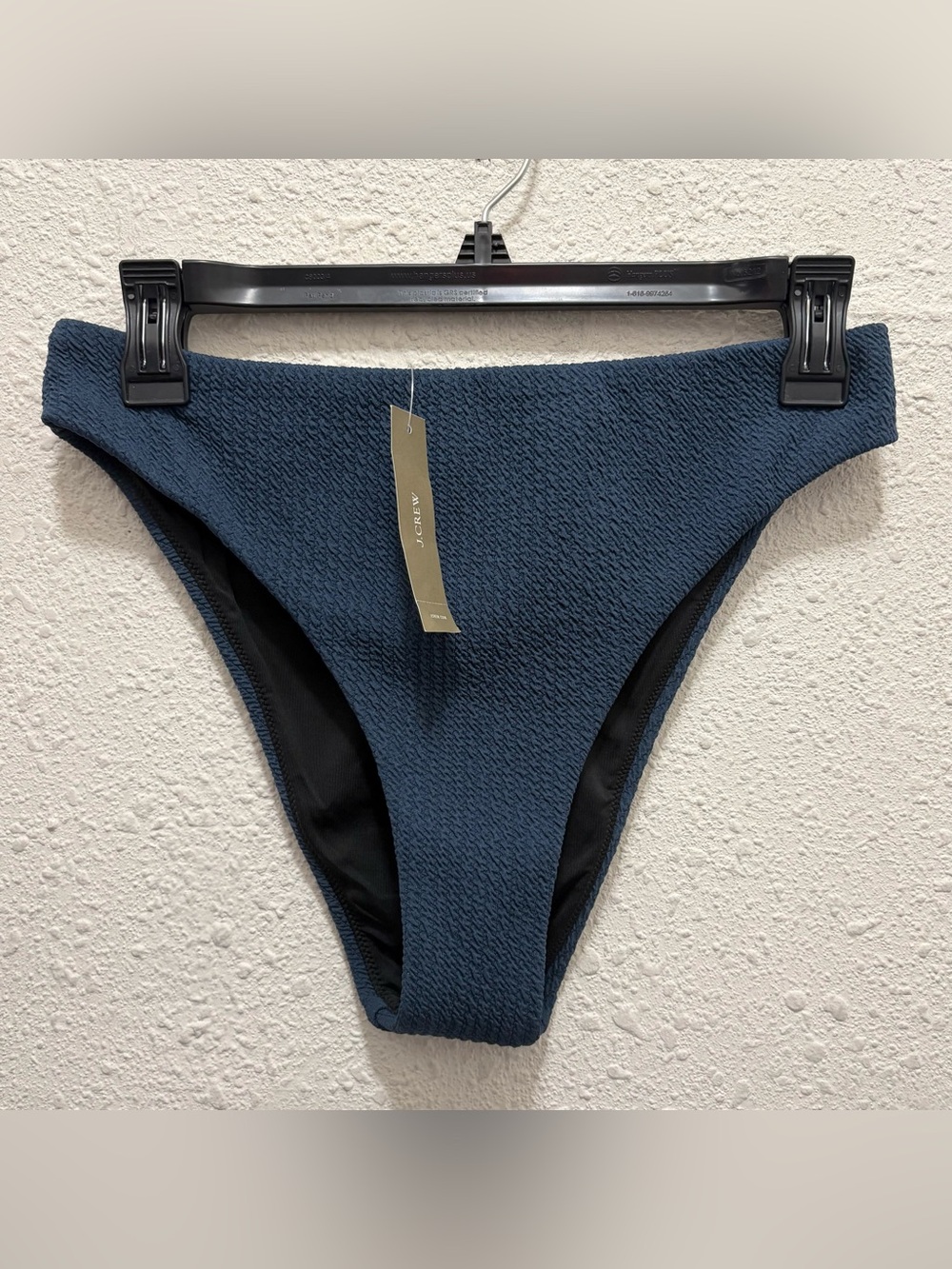 J. Crew Textured Curved Waist Navy Bikini Bottoms NWT M